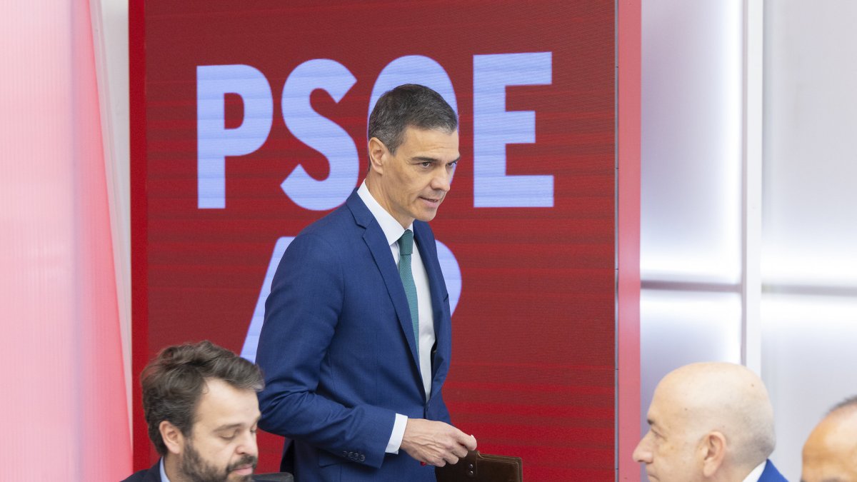 Pedro Sánchez este lunes en la reunión de la Comisión Ejecutiva Federal del PSOE en la sede Ferraz.