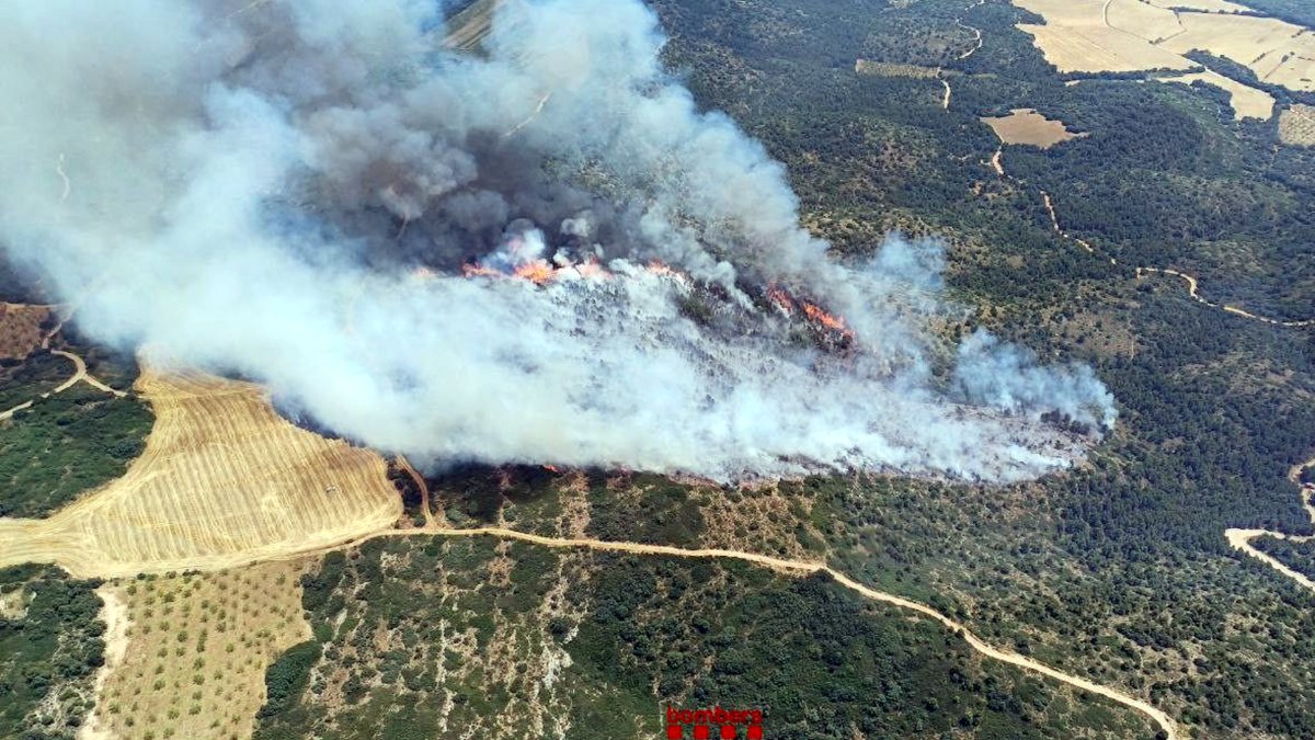 Una vista aérea del incendio en Os de Balaguer.