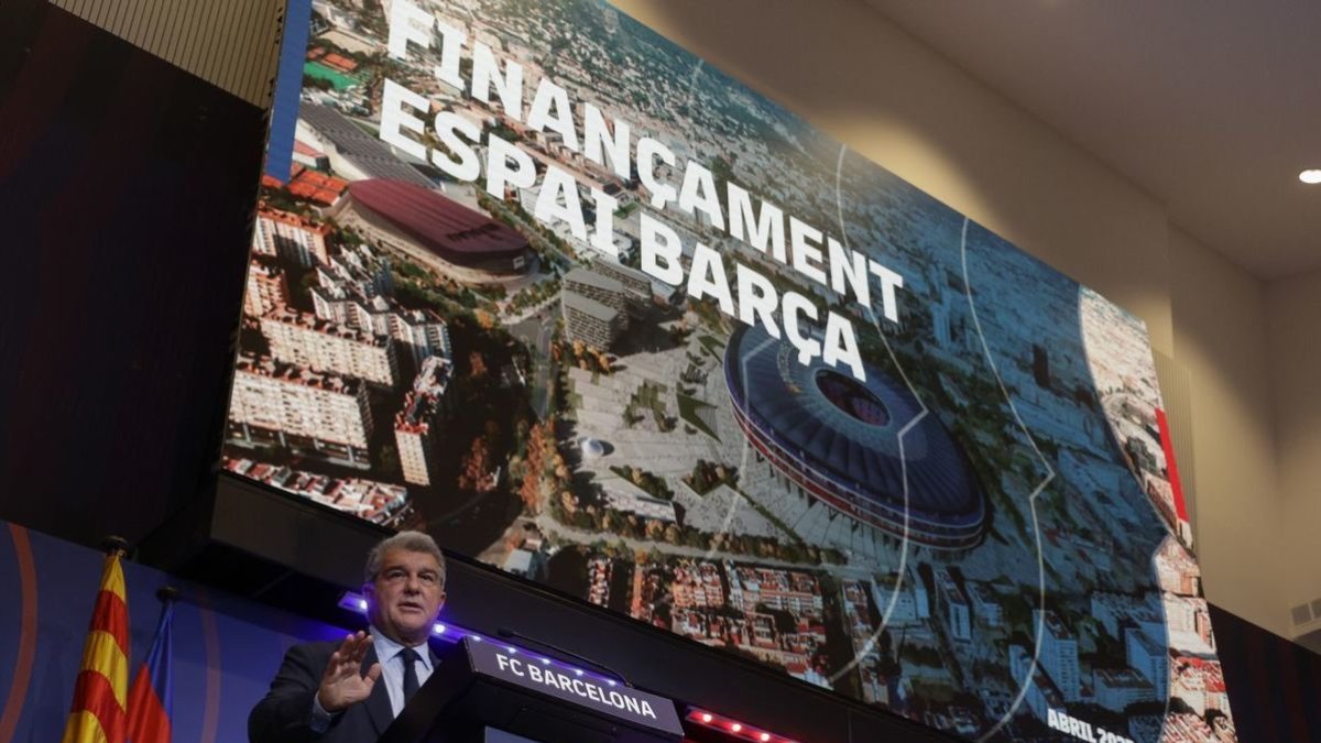 Joan Laporta, en un acte en el qual explicava el finançament de l’Espai Barça. - EFE