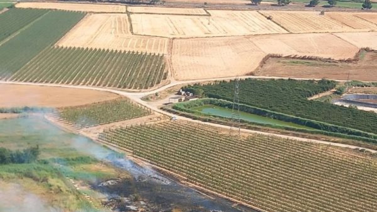 Vista aèria de l’incendi entre Lleida i Alcoletge. - BOMBERS
