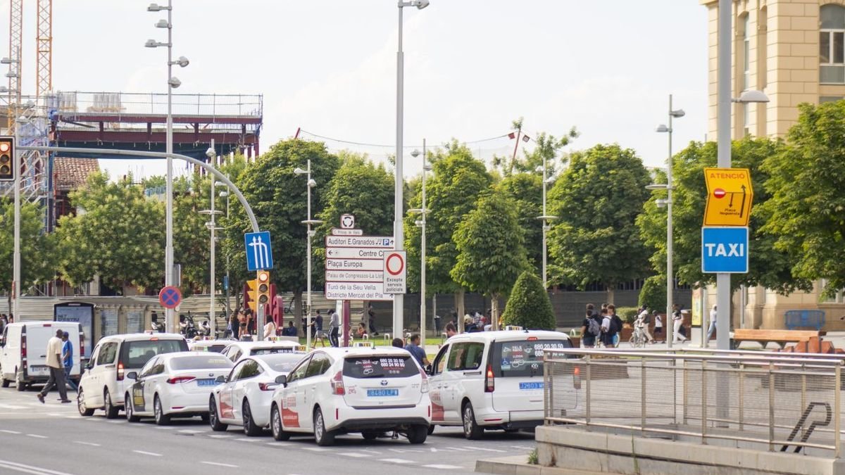 Varios taxis ayer en la parada de la estación de trenes. - GERARD HOYAS