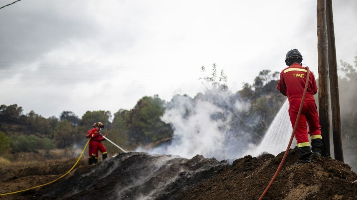 Efectius de l’UME treballen per extingir el foc a Xerta. - LORENA SOPENA / EUROPA PRESS