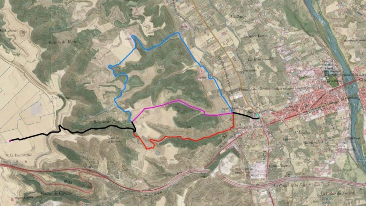 El plano muestra las alternativas que Redexis plantea para construir el gasoducto de biometano.