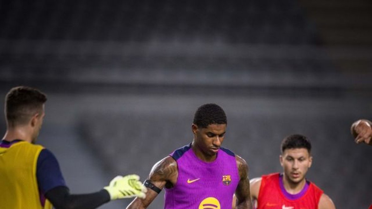 Marcus Rashford, durante el entreno de ayer en Corea. - FCB