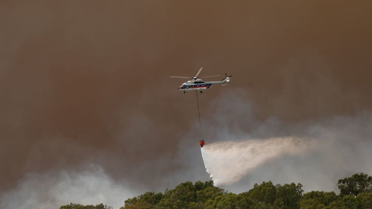 Els bombers provant d’apagar l’incendi a Tarifa. - EFE