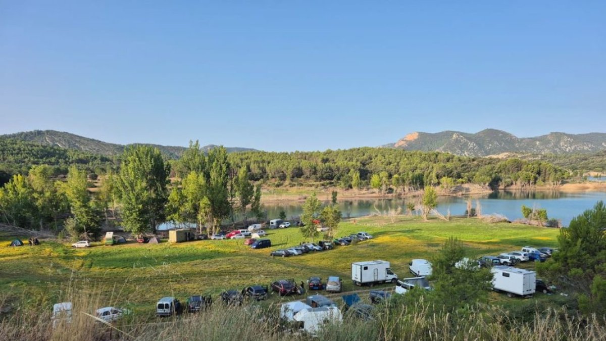 Vista dels vehicles interceptats a la festa il·legal a Ivars de Noguera. - MOSSOS D’ESQUADRA