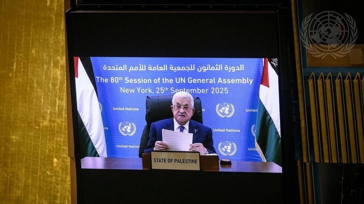 El presidente palestino, Mahmud Abás, hablando por videoconferencia a causa del veto de EEUU. - EUROPA PRESS/NACIONES UNIDAS