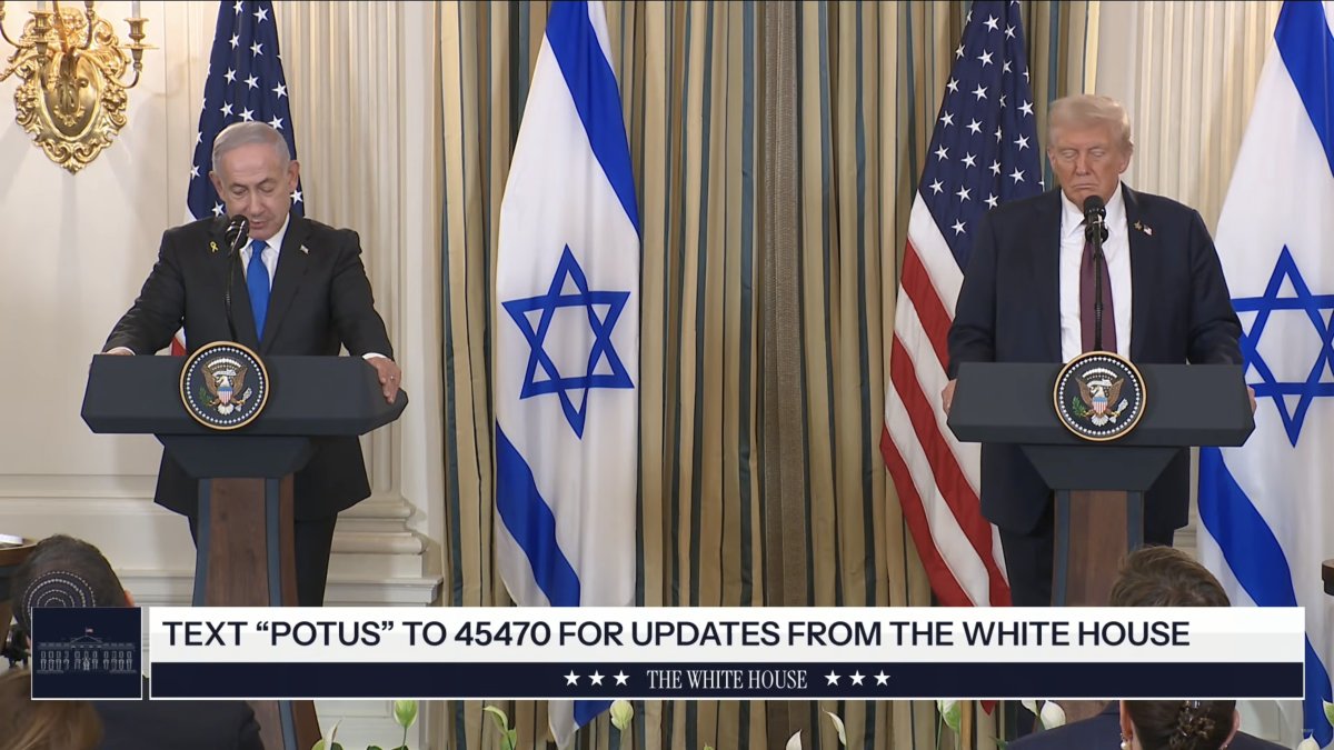 El primer ministre d'Israel, Benjamin Netanyahu, i el president dels EUA, Donald Trump, en roda de premsa a la Casa Blanca.