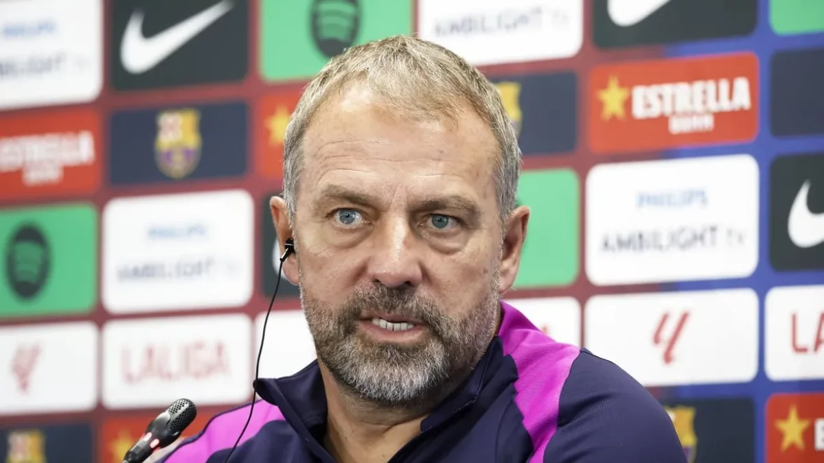 Hansi Flick, ahir en la compareixença davant els mitjans. - EFE