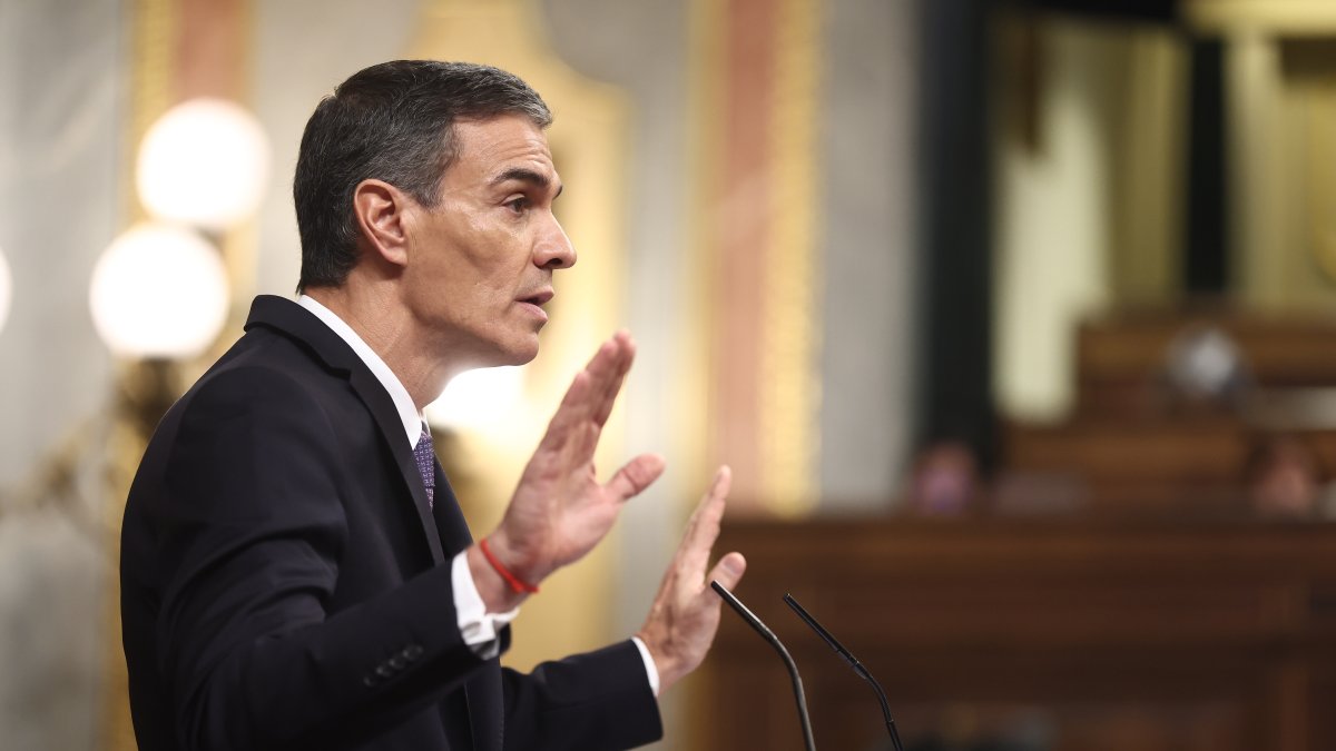 Pedro Sánchez este miércoles en un momento de su intervención durante la sesión de control al Gobierno en el Congreso de los Diputados.