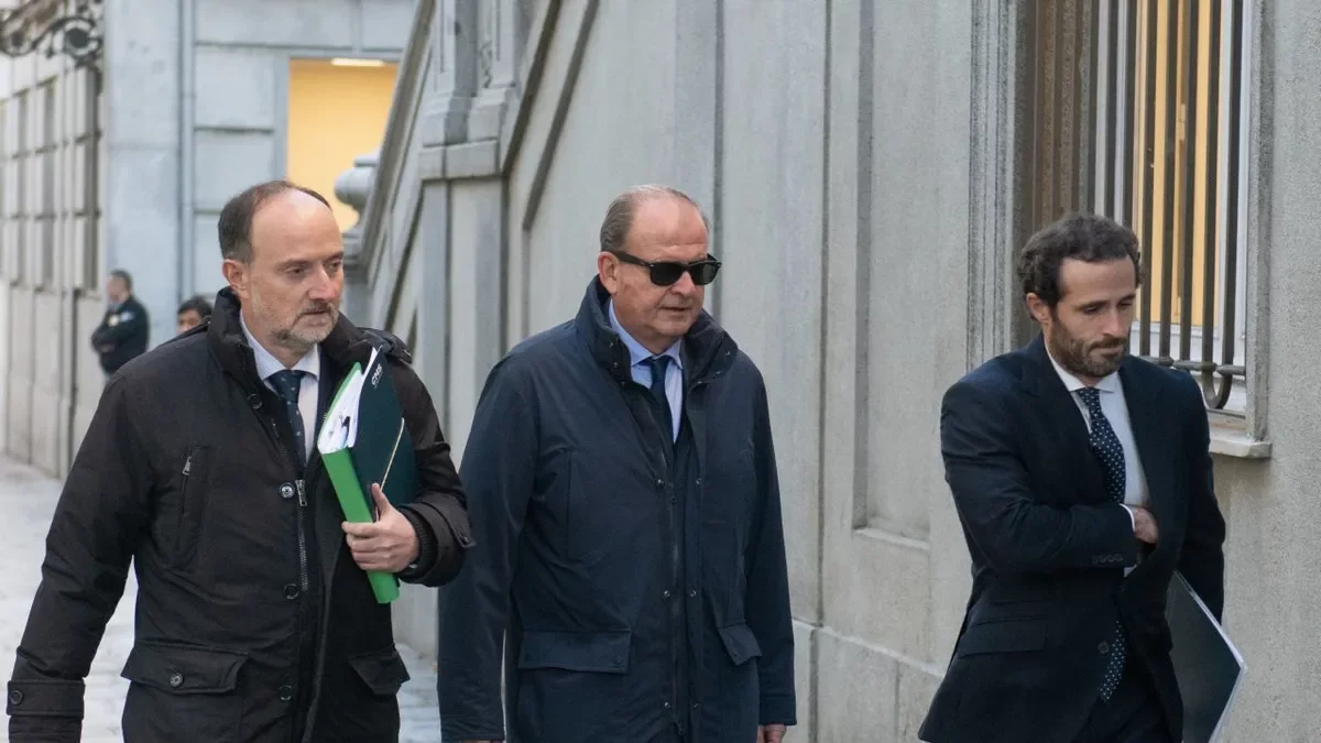 L’exdirectiu d’Acciona Justo Vicente Pelegrini (al centre) arriba als jutjats. - EUROPA PRESS