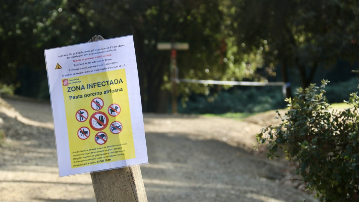 Un cartel informando de una zona infectada en el ámbito de Can Coll, en Cerdanyola del Vallès.