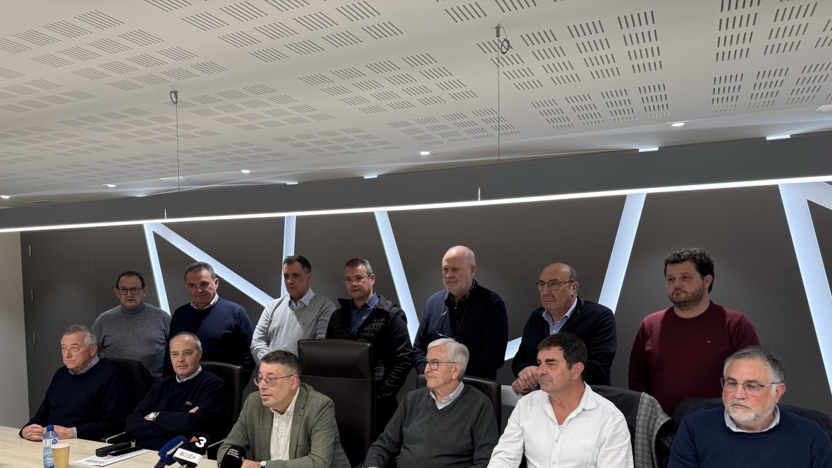 La junta de precios de porcino de Lleida durante la rueda de prensa de hoy.