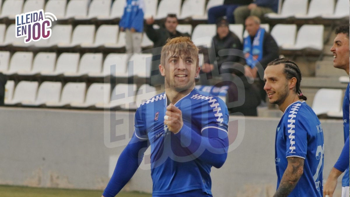 El Lleida CF celebra uno de sus goles esta tarde.