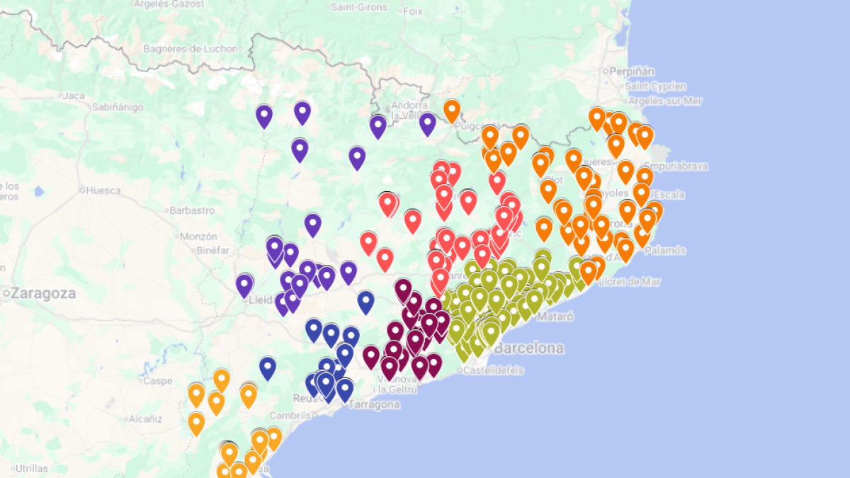 El mapa conté fins a 44 establiments centenaris de la demarcació de Lleida.