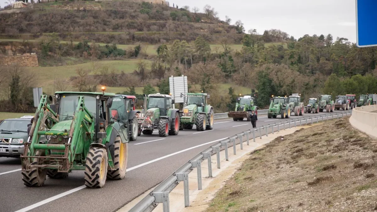 Los manifestantes decoraron los tractores con pancartas e incluso cráneos de animal. - JORDI BONILLA