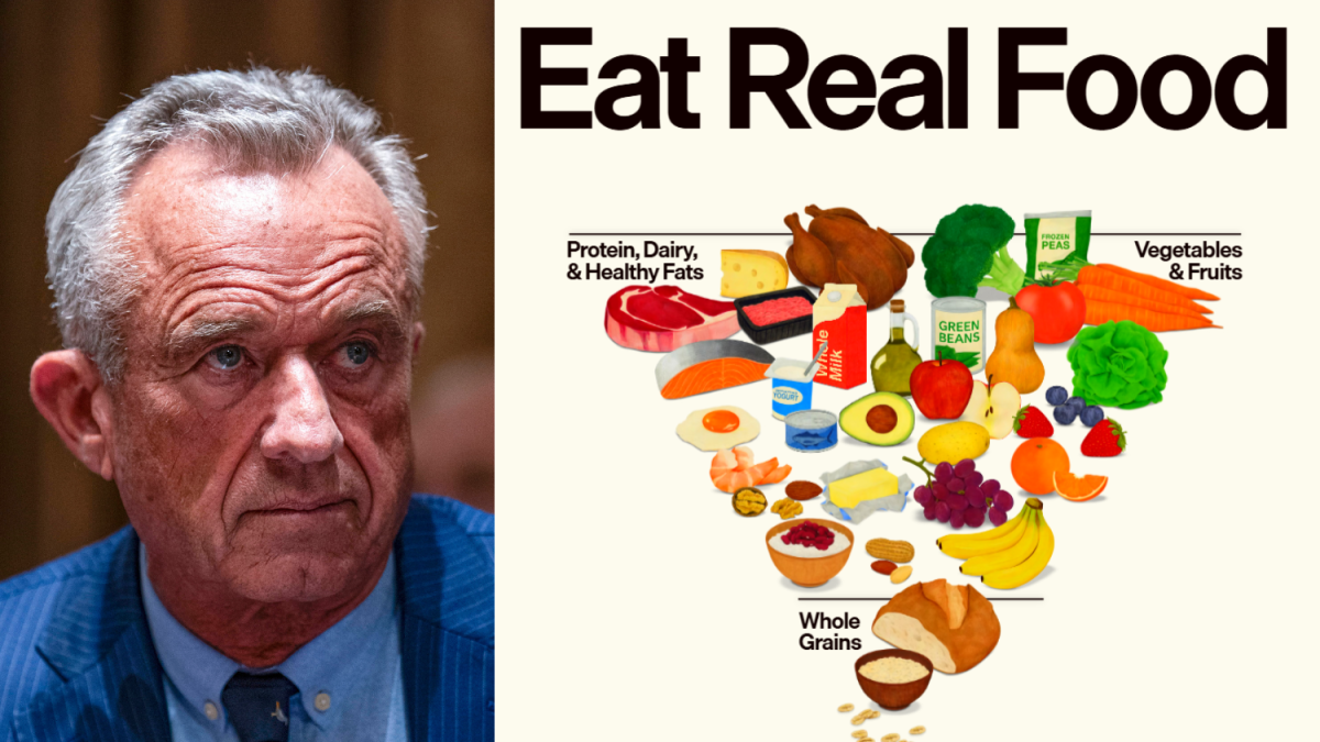 Imatge d'arxiu del secretari de Salut dels EUA, Robert F. Kennedy, Jr, juntament amb la piràmide invertida que ha presentat aquest passat 8 de gener.