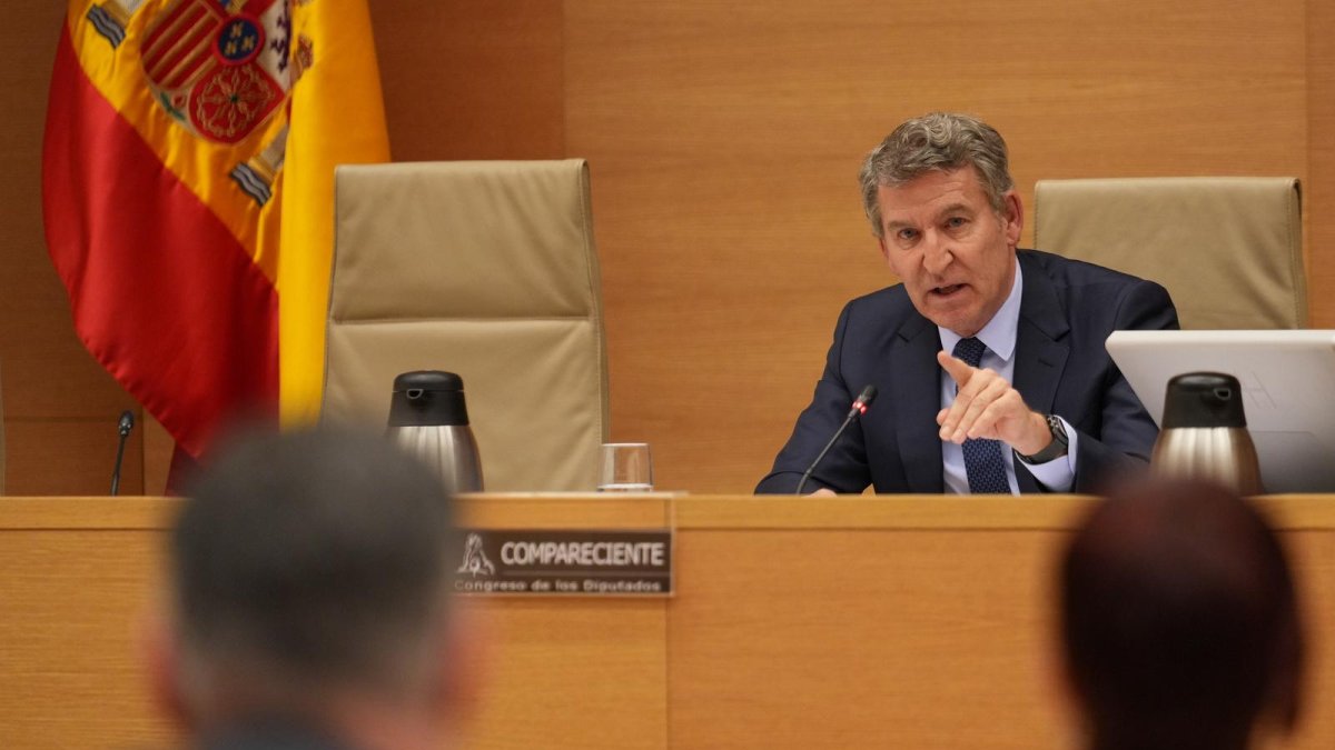 El president del PP, Alberto Núñez Feijóo, compareix a la comissió per la dana.
