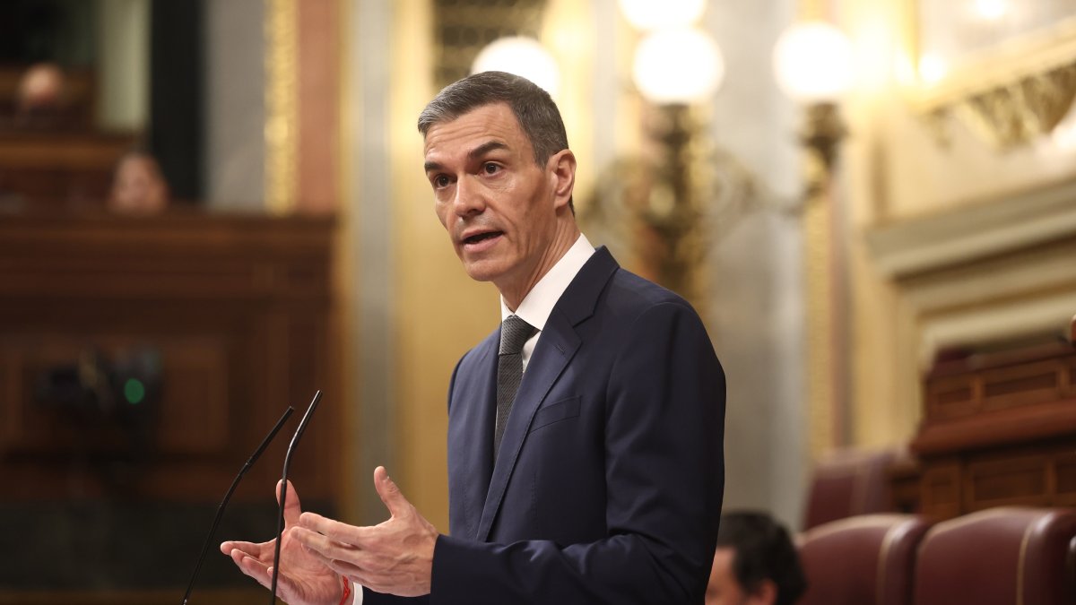 El presidente del Gobierno español, Pedro Sánchez, en una sesión de control en el Gobierno, en el Congreso de los Diputados.