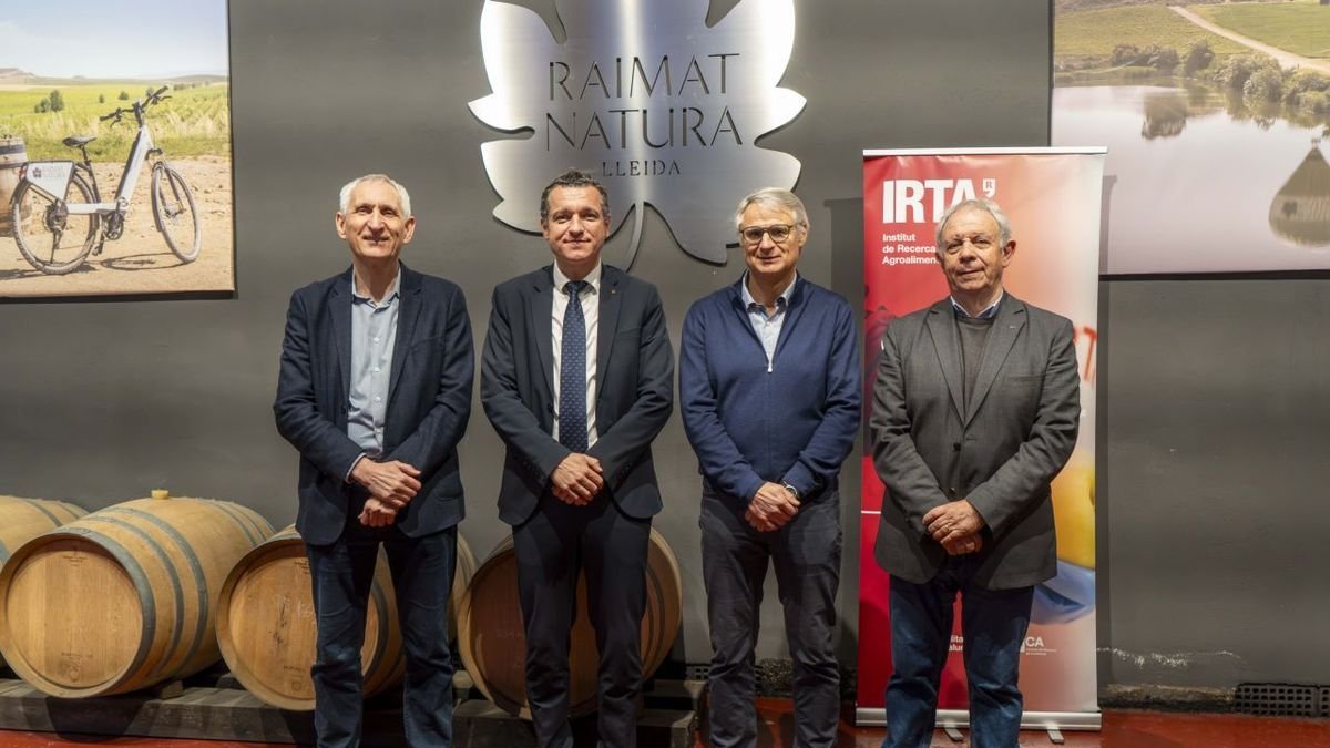 Josep Usall, Òscar Ordeig, Joan Esteve y Joan Girona antes de empezar el acto en Raimat. - PAU PASCUAL PRAT