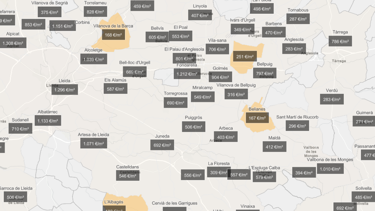 Els tres pobles lleidatans amb el preu per m² més baix de Catalunya.