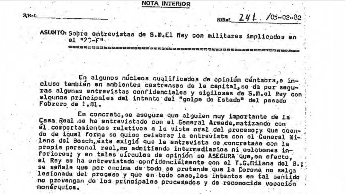 La nota del CESID sobre possibles reunions del rei amb els autors del 23-F.