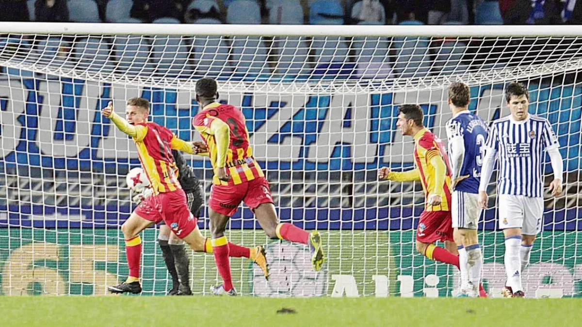 Bojan Radulovic celebra el tanto que supuso el 2-3 en Anoeta en 2017. - EFE/GORKA ESTRADA