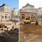 Las obras en el terreno donde la Generalitat construye la nueva estación de autobuses.