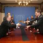 El conseller de Justícia, Carles Mundó, ahir en la firma del conveni sobre el torn d’ofici.