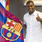 Marlon, feliz ayer tras firmar su renovación con el Barcelona por tres temporadas más.