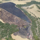Imagen aérea del incendio de ayer en Estaràs, que afectó 16 hectáreas de un campo de rastrojos.