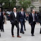Els exmembres del Govern (d'esquerra a dreta) Joaquín Forn, Raül Romeva, Jordi Turull i Josep Rull a la seva arribada a la seu de l'Audiència Nacional.