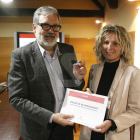 L'alcalde de Lleida, Fèlix Larrosa, i la primera tinent d'alcalde Montse Mínguez, durant la presentació del projecte de pressupostos per al 2019.