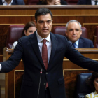 Pedro Sánchez aquest dimecres durant la seua primera sessió de control al Conrgés.