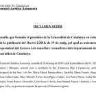 El dictamen de la Comissió Jurídica Assessora de la Generalitat conclou que el Govern espanyol ha de permetre la publicació dels nomenaments dels consellers