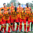 Equipo inicial con el que el Lleida saltó al campo de la Peña Deportiva el pasado domingo.