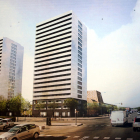 Imatge virtual de les dos futures torres de pisos al costat del palau de congressos de la Llotja.