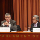 El director del Museu de Lleida, Josep Giralt (esquerra), ahir a la comissió del 155 al Parlament.