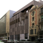Imatge virtual del futur edifici a la façana que dóna a Blondel, al costat de la casa Morera o La Lira.