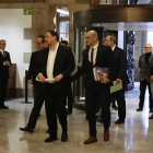 Oriol Junqueras, Raül Romeva, Quim Forn i Josep Rull a l'entrada del Parlament