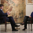 El president Carles Puigdemont, durant l’entrevista a la cadena Al Jazeera.