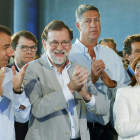 Rajoy, junto la presidenta del PPCV, Isabel Bonig, y el coordinador del PP, Fernando Martínez-Maillo.