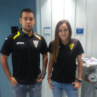 Xavi Rubio, coordinador del Pardinyes, i Anna Esteve, una de les campiones, ahir a Lleida Televisió.