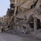 Imagen de ruinas de edificios en la ciudad siria de Alepo.