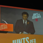 Carles Puigdemont, ahir, durant la intervenció en un acte de Junts per Catalunya.