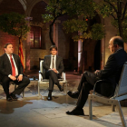 El President y el vicepresident de la Generalitat, con el periodista y director de TV3, Vicent Sanchis.