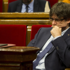 El president de la Generalitat, Carles Puigdemont, ahir al Parlament.
