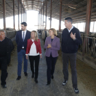Dirigentes del PP durante la visita a la granja de vacas, con el titular Mingo Serret, a la izquierda.