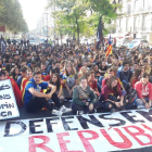 Un moment de la manifestació d'estudiants a Lleida.