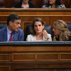 Sánchez, Ribera y Díaz, en el debate de política general en el Congreso.